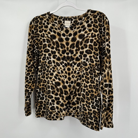 Chicos Leopard Animal Print Womens Top Size 2 US L Bold Statement Chic Fierce - Picture 1 of 8